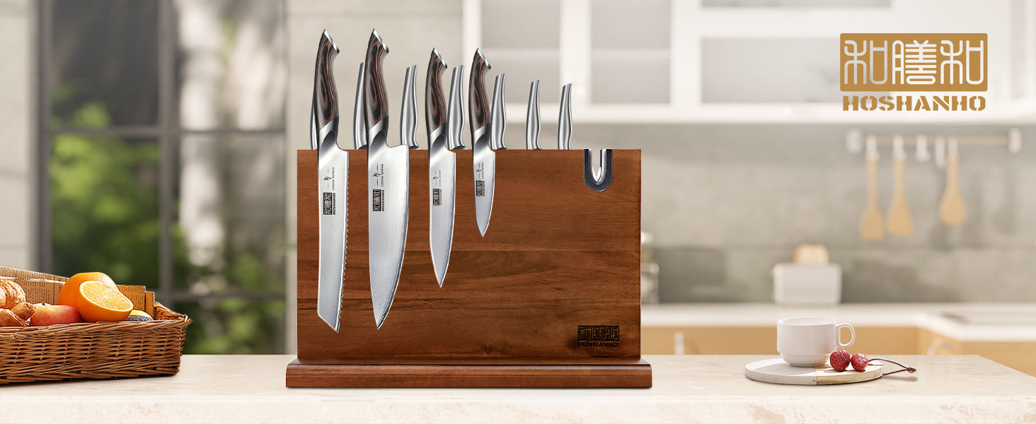 HOSHANHO Knife Set with Magnetic Knife Holder & Magnetic Knife Strips