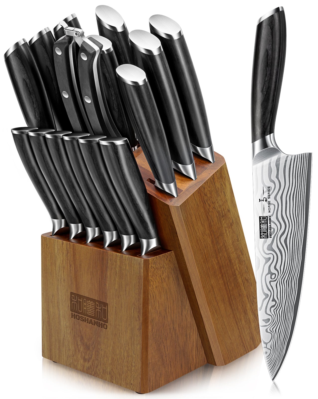 16-Piece Knife Set with Block – High Carbon Powder Steel Kitchen Knives with Sharpener & Pakkawood Handle