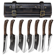 Hand Forged Butcher Knife Set with Roll Bag – Meat Cleaver, Bone Chopper & Fillet Knives for Home, Camping & BBQ