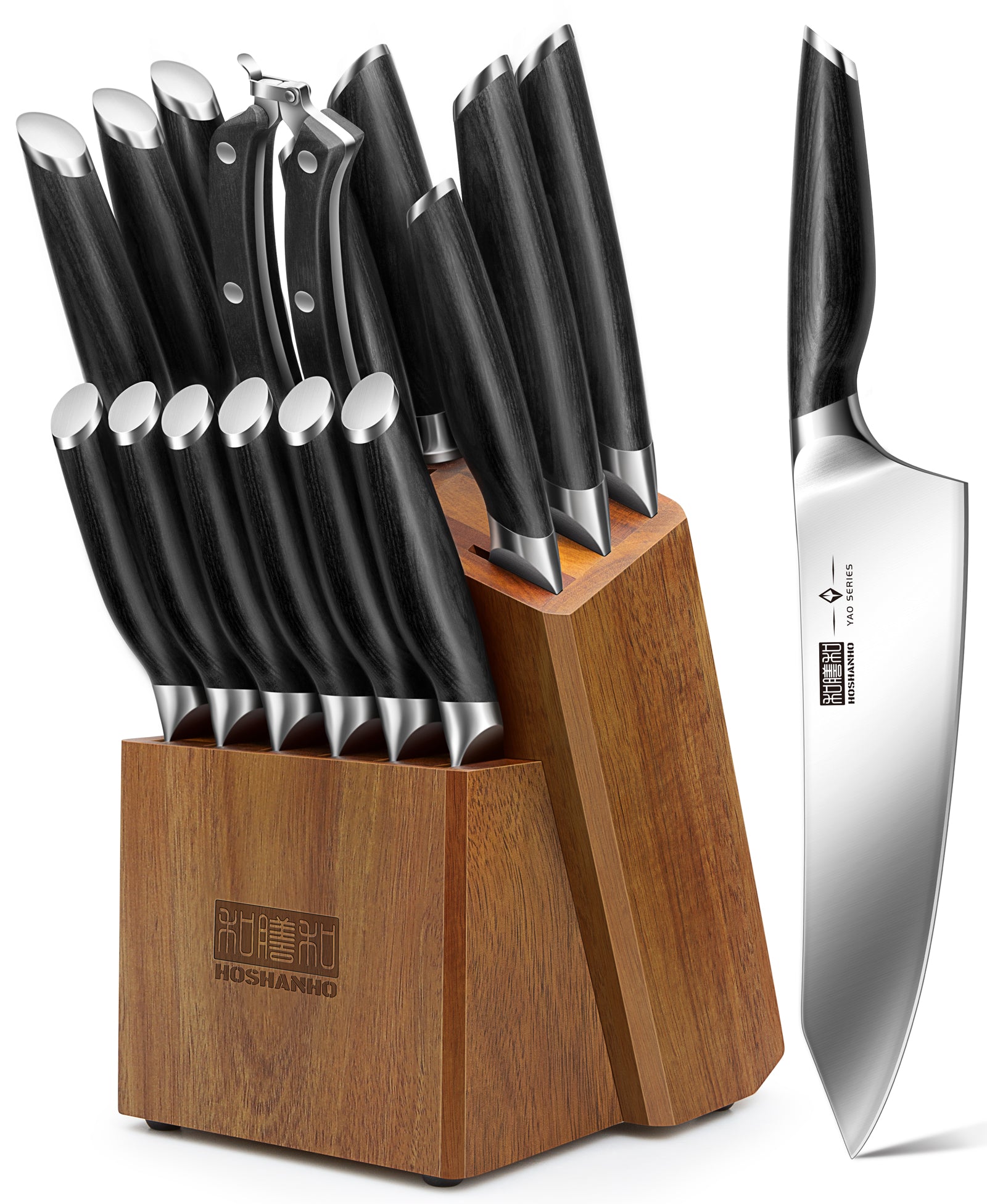 16-Piece Kitchen Knife Set with Block – High Carbon Powder Steel Knives & Sharpener