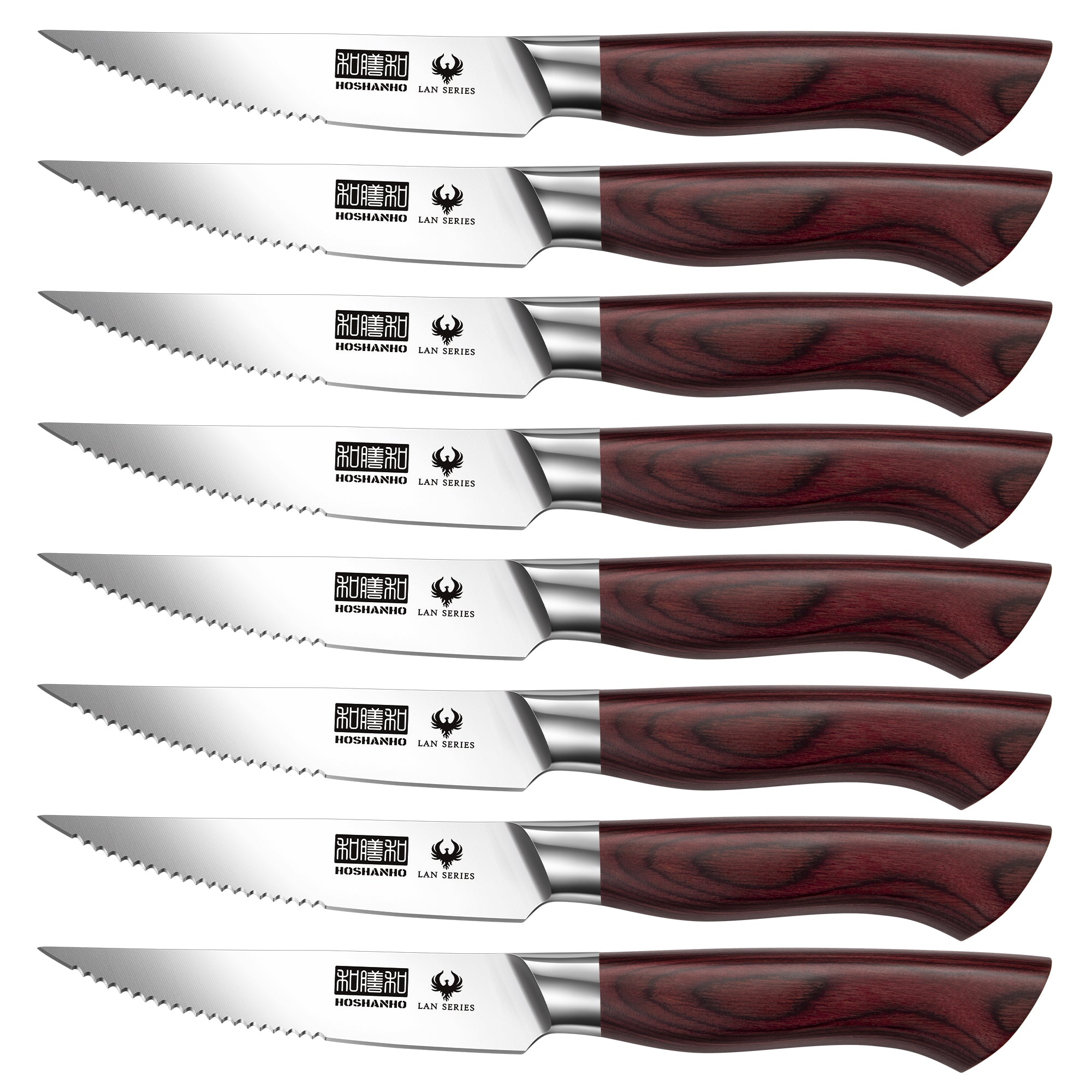 8-Piece Steak Knife Set – 4.5 Inch High Carbon Stainless Steel Serrated Knives with Ergonomic Wood Handle