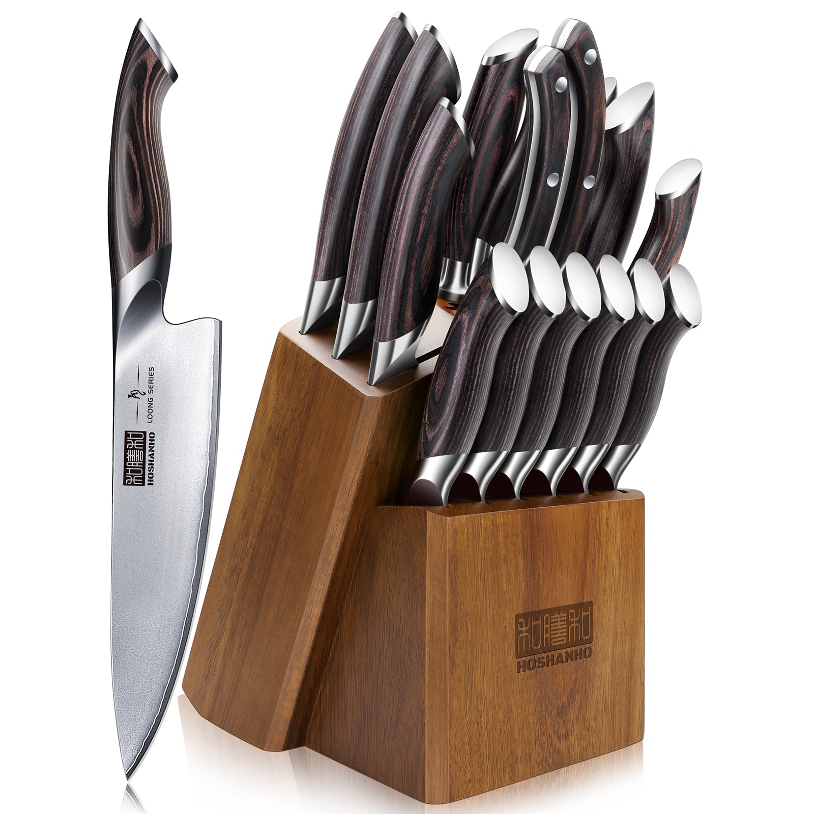 16-Piece Japanese AUS-10 Stainless Steel Kitchen Knife Set with Block & Sharpener