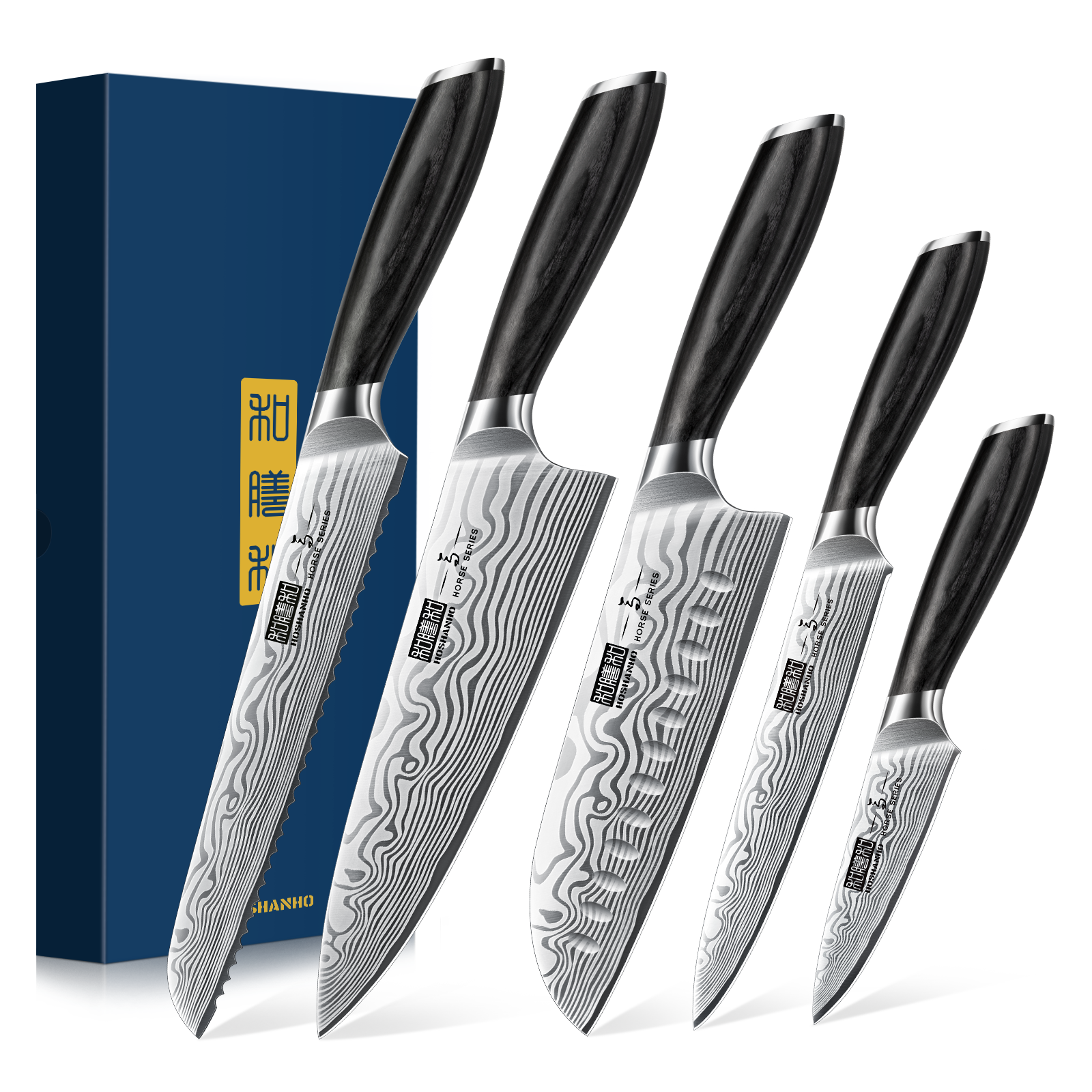 5-Piece Professional Powder Steel Chef Knife Set with Pakkawood Handle – Ultra Sharp Japanese Kitchen Knives