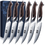 6-Piece Steak Knife Set – 4.5 Inch Japanese AUS-10 Serrated High Carbon Steel Knives with Ergonomic Handle